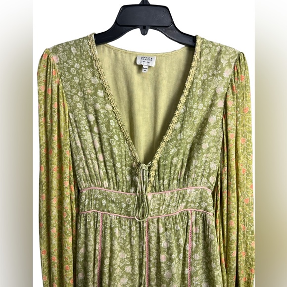 HEMANT & NANDITA Floral Lace-Up Crinkle Mini Dress XS - Picture 5 of 7